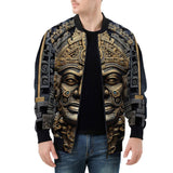 Bomber Jacket Black and Gold Aztec Art