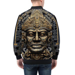 Bomber Jacket Black and Gold Aztec Art