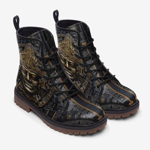 Leather Boots Black and Gold Aztec Art