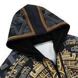 Men's Zip Up Hoodie Black and Gold Aztec Art