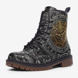 Leather Boots Golden Aztec Symbol