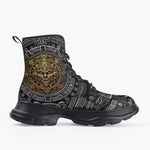 Casual Leather Chunky Boots Golden Aztec Symbol