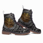 Leather Boots Golden Aztec Symbol