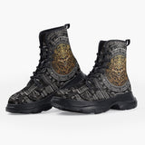 Casual Leather Chunky Boots Golden Aztec Symbol