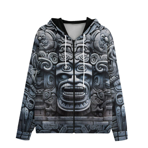 Men's Zip Up Hoodie Mayan Stone Carving