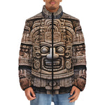 Down-Padded Puffer Jacket Aztec Temple Stone Carving