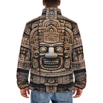 Down-Padded Puffer Jacket Aztec Temple Stone Carving