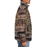 Down-Padded Puffer Jacket Aztec Temple Stone Carving