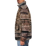 Down-Padded Puffer Jacket Aztec Temple Stone Carving