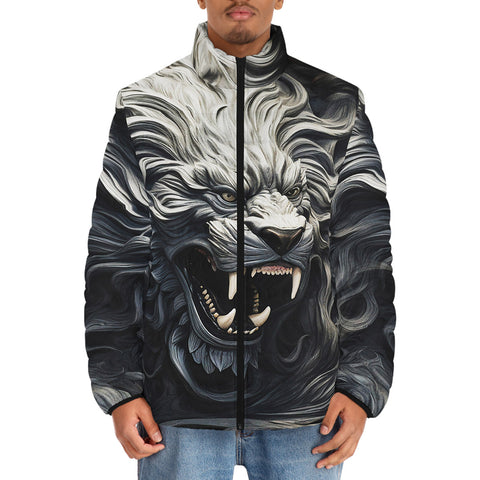 Down-Padded Puffer Jacket Creepy Lion Carving