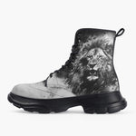 Casual Leather Chunky Boots Watercolor Lion Art