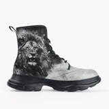 Casual Leather Chunky Boots Watercolor Lion Art