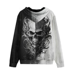 Men's Zip Up Hoodie Black and White Skull Art