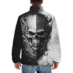 Down-Padded Puffer Jacket Black and White Skull Art