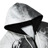 Men's Zip Up Hoodie Black and White Skull Art