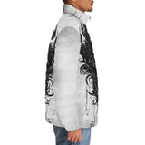 Down-Padded Puffer Jacket Black and White Skull Art