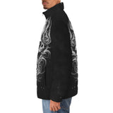 Down-Padded Puffer Jacket Black and White Skull Art