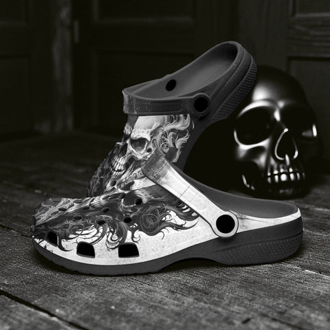 Classic Clogs Black and White Skull Art