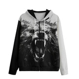 Men's Zip Up Hoodie Angry Bear Black and White