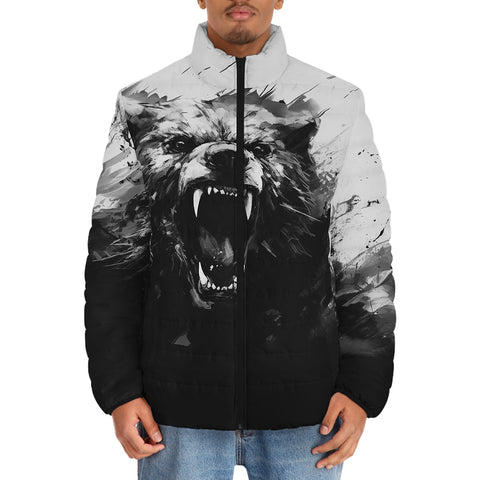 Down-Padded Puffer Jacket Angry Bear Black and White
