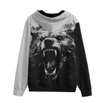 Men's Zip Up Hoodie Angry Bear Black and White