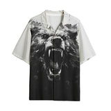 Hawaiian Shirt Angry Bear Black and White