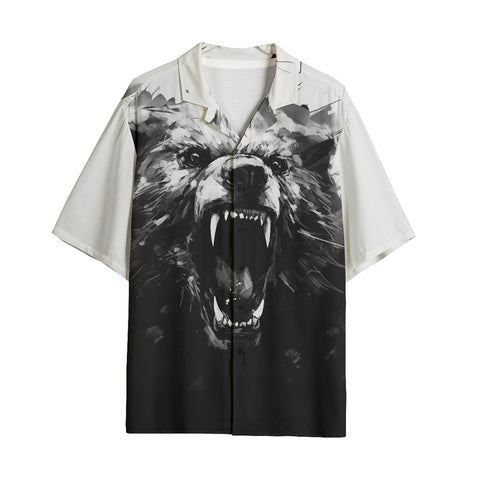 Hawaiian Shirt Angry Bear Black and White