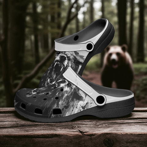Classic Clogs Angry Bear Black and White