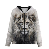 Men's Zip Up Hoodie Gray Watercolor Lion