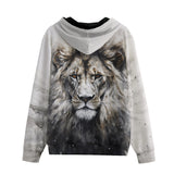 Men's Zip Up Hoodie Gray Watercolor Lion