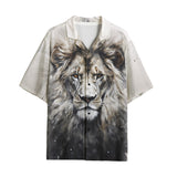 Hawaiian Shirt Gray Watercolor Lion