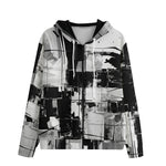 Men's Zip Up Hoodie Black and White Abstraction