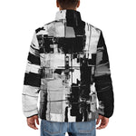 Down-Padded Puffer Jacket Black and White Abstraction
