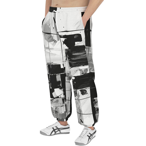 Men's Sweatpants Black and White Abstraction