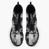 Casual Leather Chunky Boots Black and White Abstraction