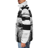 Down-Padded Puffer Jacket Black and White Abstraction