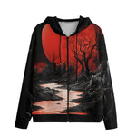 Men's Zip Up Surreal Landscapes Red Moon