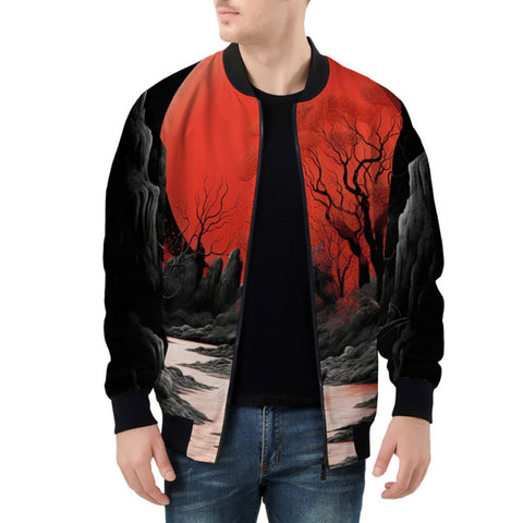 Bomber Jacket Surreal Landscapes Red Moon