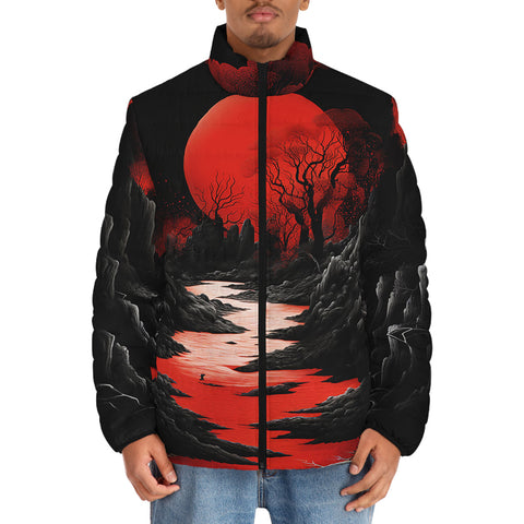 Down-Padded Puffer Jacket Surreal Landscapes Red Moon
