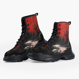 Casual Leather Chunky Boots Surreal Landscapes Red Moon