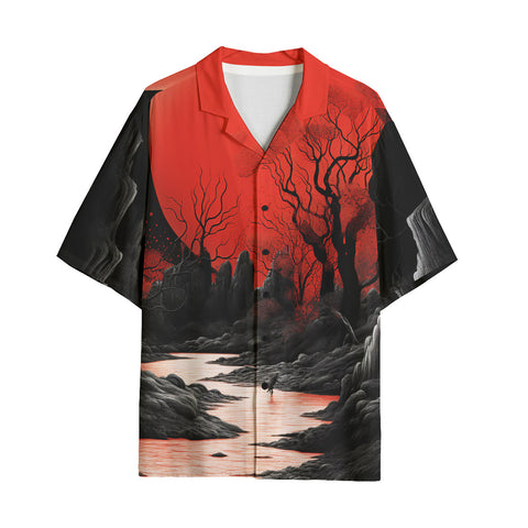 Hawaiian Shirt Surreal Landscapes Red Moon