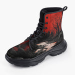 Casual Leather Chunky Boots Surreal Landscapes Red Moon