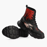 Casual Leather Chunky Boots Surreal Landscapes Red Moon