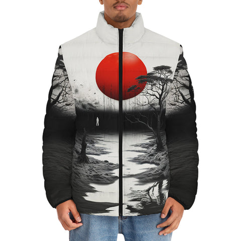 Down-Padded Puffer Jacket Japanese Surreal Art
