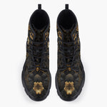 Casual Leather Chunky Boots Golden Leaves and Lion