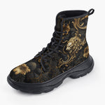 Casual Leather Chunky Boots Golden Leaves and Lion