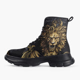 Casual Leather Chunky Boots Golden Lion Ornament