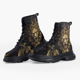 Casual Leather Chunky Boots Golden Lion Ornament