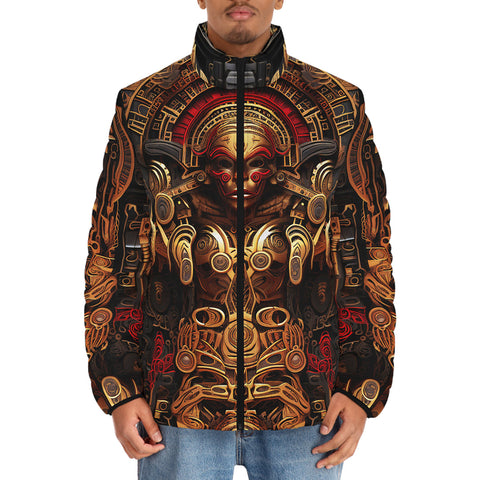 Down-Padded Puffer Jacket Mayan Mythology Art