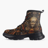 Casual Leather Chunky Boots Mayan Mythology Art